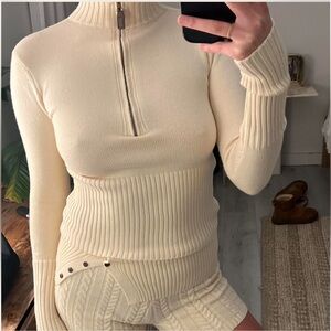 Cream Ribbed Turtleneck Sweater